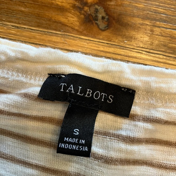 Talbots tan and white striped s/s tee - Picture 2 of 5
